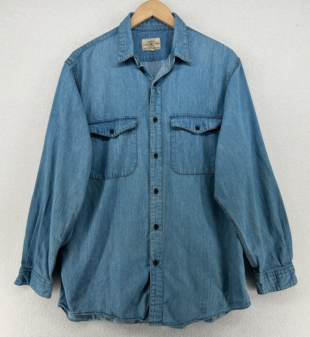 EDWIN Shirt Mens M Japanese Denim Utility Button Up Long Sleeve Cotton Blue
